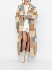 Vintage x WILSONS LEATHER x Beige, Blue Patchwork Suede Coat (S-L)