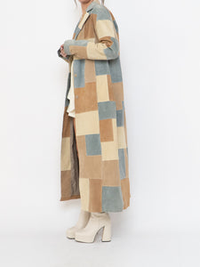 Vintage x WILSONS LEATHER x Beige, Blue Patchwork Suede Coat (S-L)