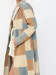 Vintage x WILSONS LEATHER x Beige, Blue Patchwork Suede Coat (S-L)