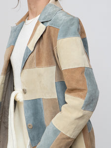 Vintage x WILSONS LEATHER x Beige, Blue Patchwork Suede Coat (S-L)