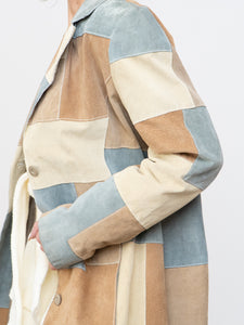 Vintage x WILSONS LEATHER x Beige, Blue Patchwork Suede Coat (S-L)