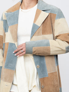 Vintage x WILSONS LEATHER x Beige, Blue Patchwork Suede Coat (S-L)