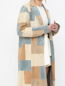 Vintage x WILSONS LEATHER x Beige, Blue Patchwork Suede Coat (S-L)