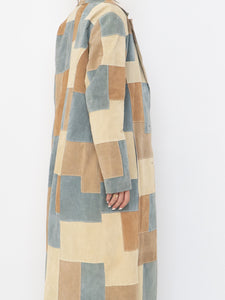 Vintage x WILSONS LEATHER x Beige, Blue Patchwork Suede Coat (S-L)