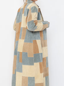 Vintage x WILSONS LEATHER x Beige, Blue Patchwork Suede Coat (S-L)