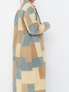 Vintage x WILSONS LEATHER x Beige, Blue Patchwork Suede Coat (S-L)