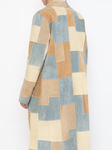 Vintage x WILSONS LEATHER x Beige, Blue Patchwork Suede Coat (S-L)