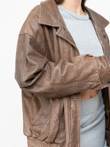 Vintage x Made in Canada x Light Brown Faded Leather Bomber Jacket (XS-M)