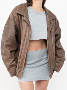 Vintage x Made in Canada x Light Brown Faded Leather Bomber Jacket (XS-M)