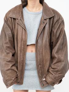 Vintage x Made in Canada x Light Brown Faded Leather Bomber Jacket (XS-M)