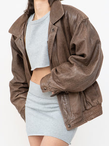 Vintage x Made in Canada x Light Brown Faded Leather Bomber Jacket (XS-M)