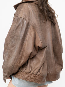 Vintage x Made in Canada x Light Brown Faded Leather Bomber Jacket (XS-M)