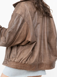 Vintage x Made in Canada x Light Brown Faded Leather Bomber Jacket (XS-M)