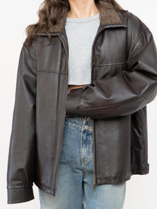 Vintage x Made in Winnipeg x Brown Leather Fleece-Collared Jacket (S-L)