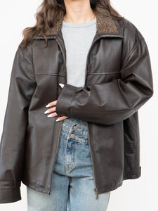 Vintage x Made in Winnipeg x Brown Leather Fleece-Collared Jacket (S-L)