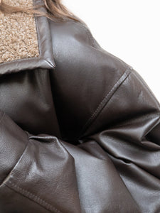 Vintage x Made in Winnipeg x Brown Leather Fleece-Collared Jacket (S-L)