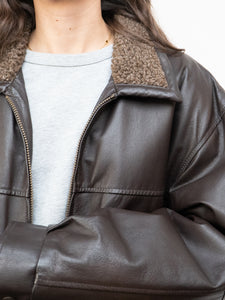 Vintage x Made in Winnipeg x Brown Leather Fleece-Collared Jacket (S-L)