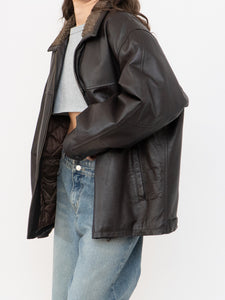 Vintage x Made in Winnipeg x Brown Leather Fleece-Collared Jacket (S-L)