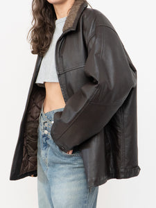 Vintage x Made in Winnipeg x Brown Leather Fleece-Collared Jacket (S-L)