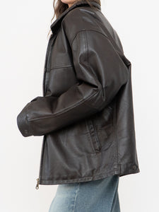 Vintage x Made in Winnipeg x Brown Leather Fleece-Collared Jacket (S-L)