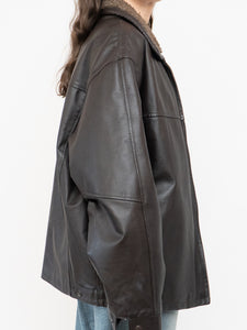 Vintage x Made in Winnipeg x Brown Leather Fleece-Collared Jacket (S-L)