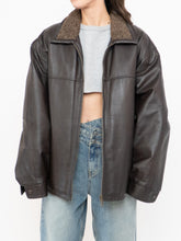 Load image into Gallery viewer, Vintage x Made in Winnipeg x Brown Leather Fleece-Collared Jacket (S-L)