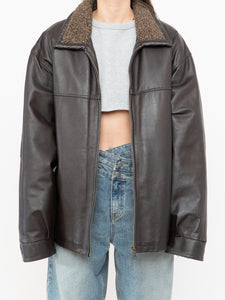 Vintage x Made in Winnipeg x Brown Leather Fleece-Collared Jacket (S-L)