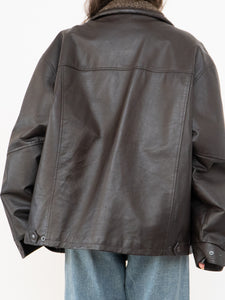 Vintage x Made in Winnipeg x Brown Leather Fleece-Collared Jacket (S-L)