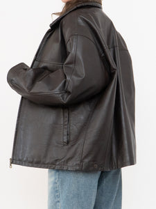 Vintage x Made in Winnipeg x Brown Leather Fleece-Collared Jacket (S-L)