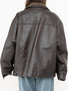 Vintage x Made in Winnipeg x Brown Leather Fleece-Collared Jacket (S-L)