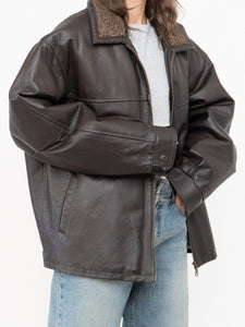 Vintage x Made in Winnipeg x Brown Leather Fleece-Collared Jacket (S-L)