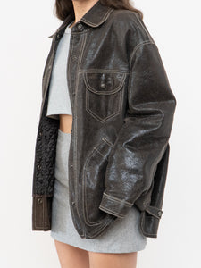 Vintage x DANIER x Deep Brown Crackled Leather Jacket (XS-L)