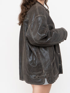 Vintage x DANIER x Deep Brown Crackled Leather Jacket (XS-L)