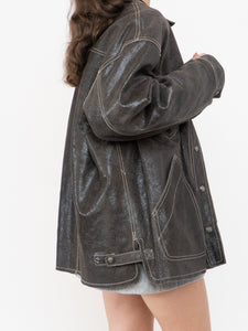 Vintage x DANIER x Deep Brown Crackled Leather Jacket (XS-L)