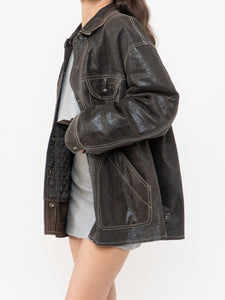 Vintage x DANIER x Deep Brown Crackled Leather Jacket (XS-L)