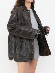 Vintage x DANIER x Deep Brown Crackled Leather Jacket (XS-L)