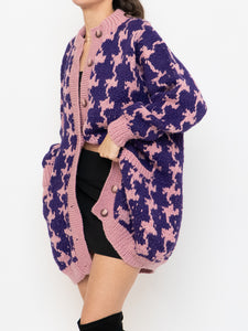 Vintage x Hand-knit Purple & Pink Houndstooth Cardigan (XS-L)