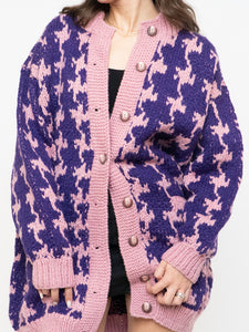 Vintage x Hand-knit Purple & Pink Houndstooth Cardigan (XS-L)