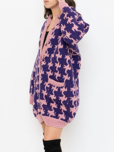Vintage x Hand-knit Purple & Pink Houndstooth Cardigan (XS-L)