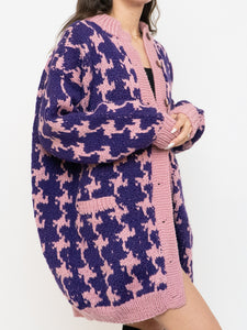 Vintage x Hand-knit Purple & Pink Houndstooth Cardigan (XS-L)