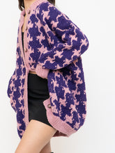 Load image into Gallery viewer, Vintage x Hand-knit Purple &amp; Pink Houndstooth Cardigan (XS-L)