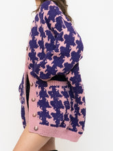 Load image into Gallery viewer, Vintage x Hand-knit Purple &amp; Pink Houndstooth Cardigan (XS-L)