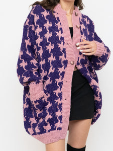 Vintage x Hand-knit Purple & Pink Houndstooth Cardigan (XS-L)