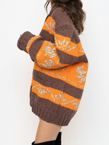 Vintage x COWICHAN Orange & Brown Patterned Hand-Knit Jacket (M-XL)