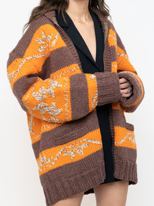 Vintage x COWICHAN Orange & Brown Patterned Hand-Knit Jacket (M-XL)
