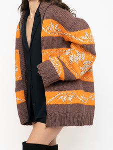 Vintage x COWICHAN Orange & Brown Patterned Hand-Knit Jacket (M-XL)