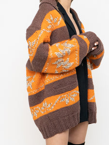 Vintage x COWICHAN Orange & Brown Patterned Hand-Knit Jacket (M-XL)
