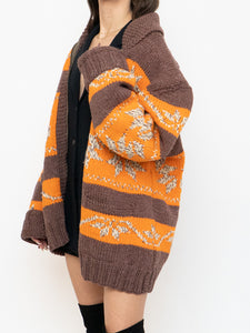 Vintage x COWICHAN Orange & Brown Patterned Hand-Knit Jacket (M-XL)