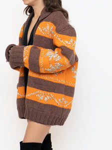 Vintage x COWICHAN Orange & Brown Patterned Hand-Knit Jacket (M-XL)