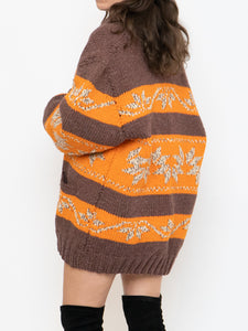 Vintage x COWICHAN Orange & Brown Patterned Hand-Knit Jacket (M-XL)